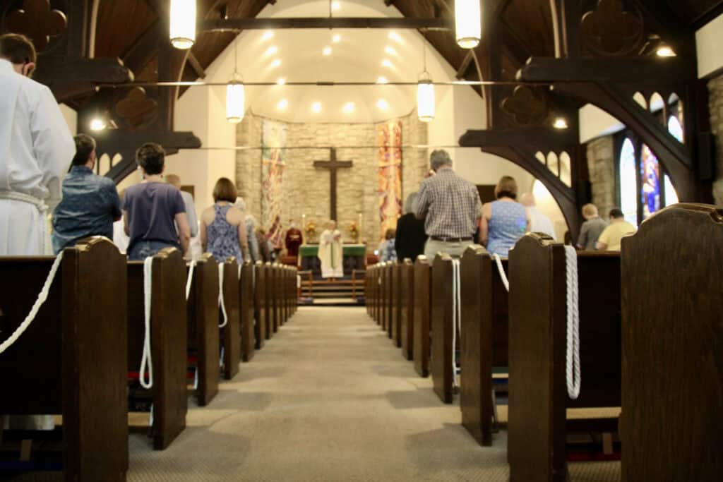 Interior view of Calvary Episcopal Church during service.