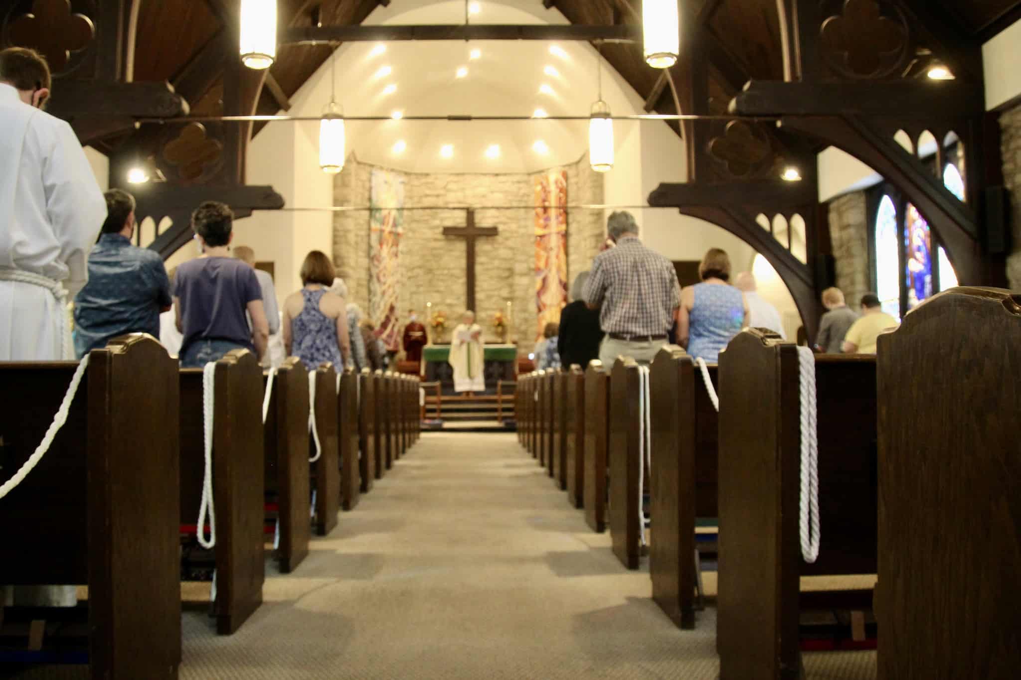 Interior view of Calvary Episcopal Church during service.