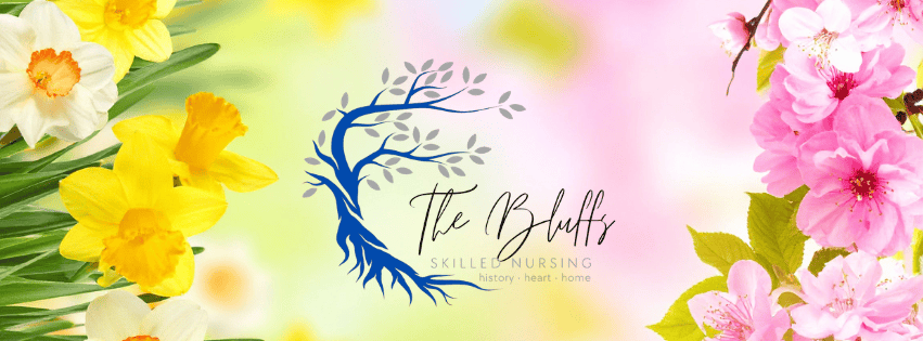 The Bluffs Skilled Nursing logo featuring colors spring flowers