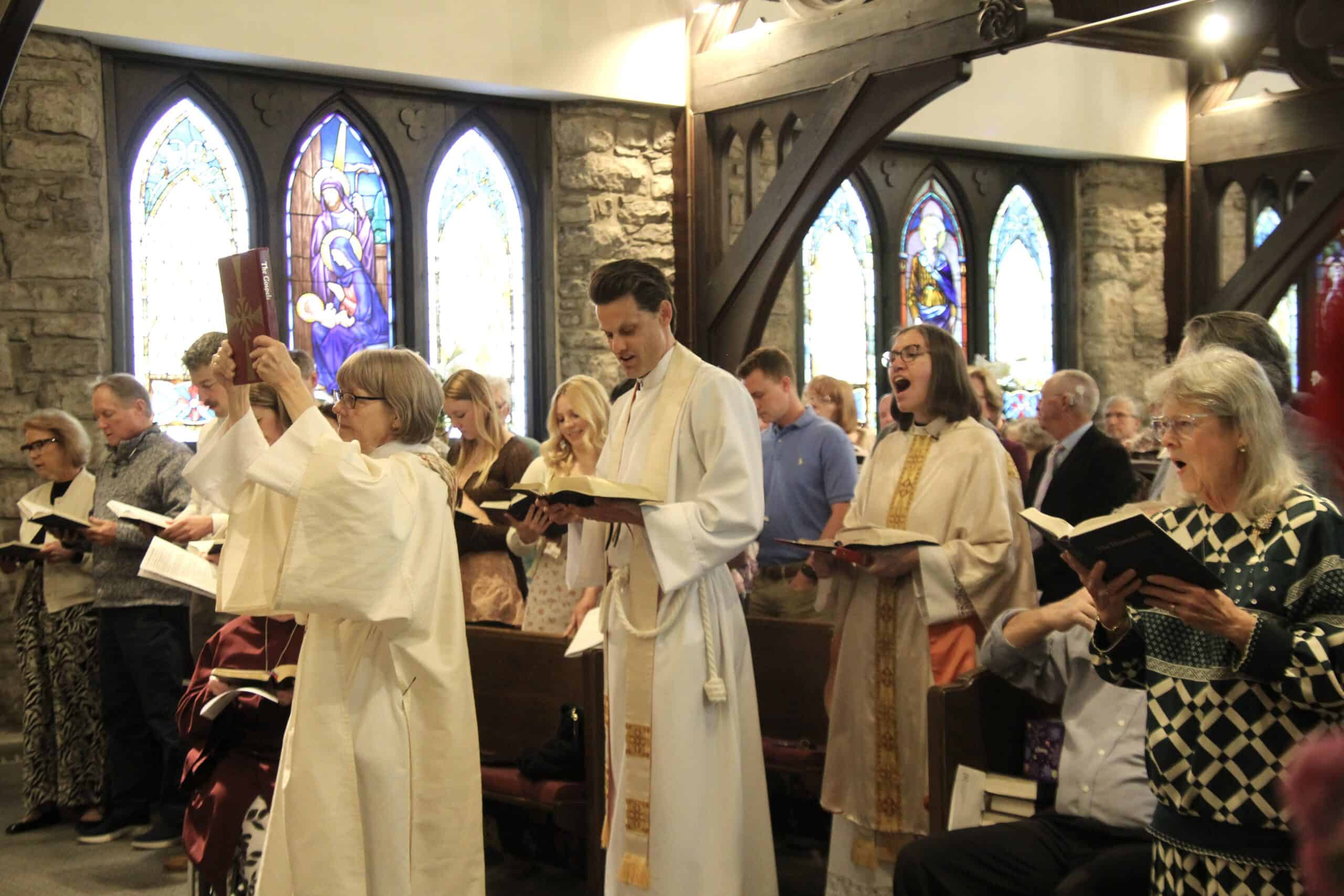 Congregation at Calvary Episcopal Church during worship service.