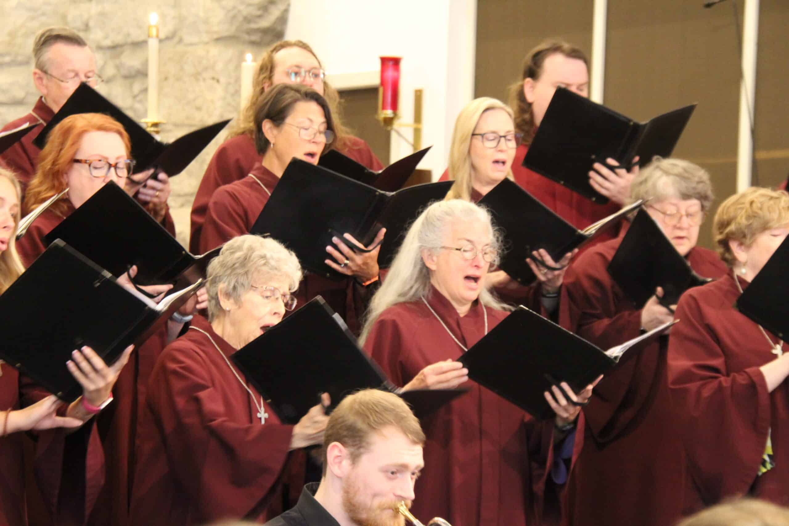 Choir singing at Calvary Episcopal Church during service.