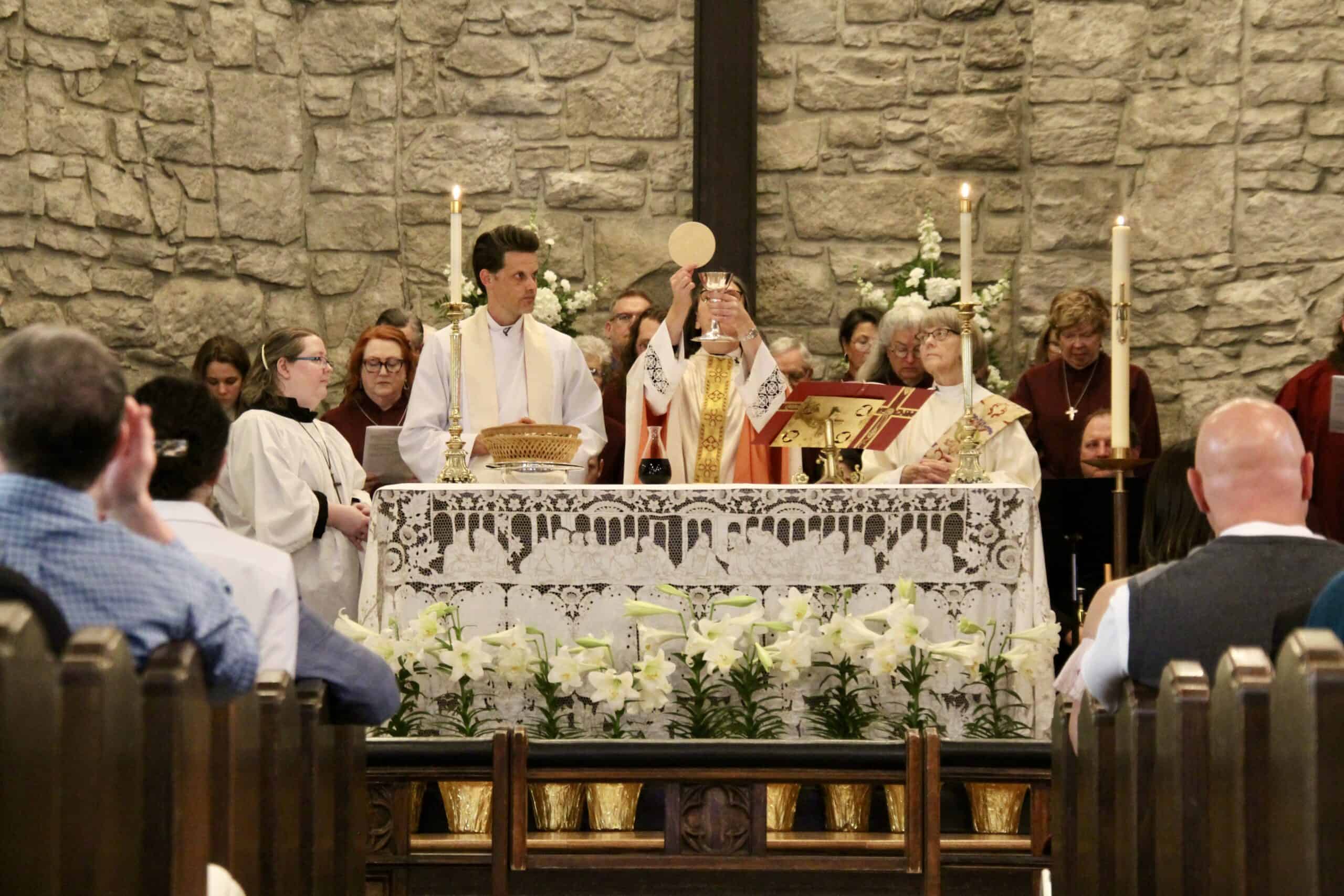 Interior view of Calvary Episcopal Church during service.