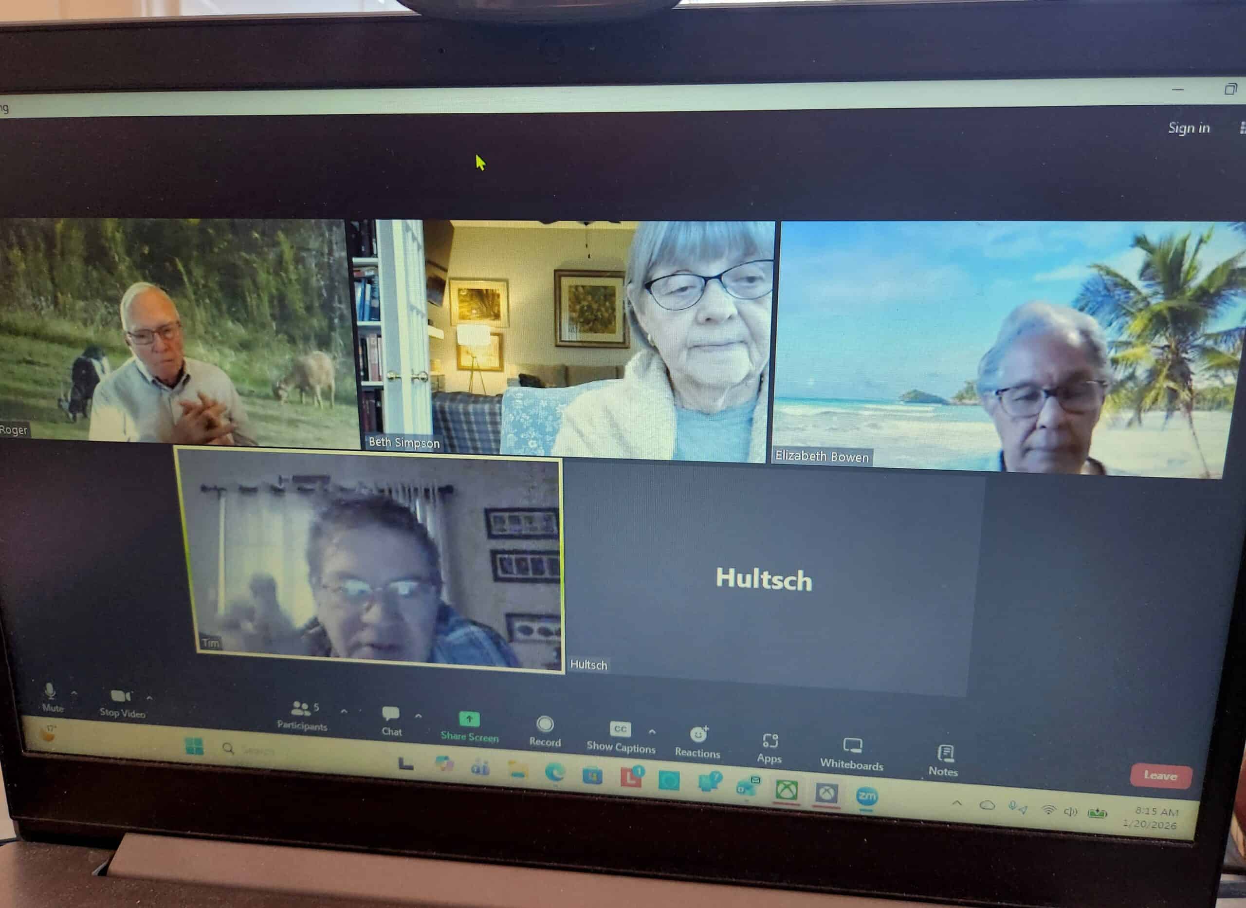 Virtual meeting of Calvary Episcopal Church members with participants in different locations, includ.